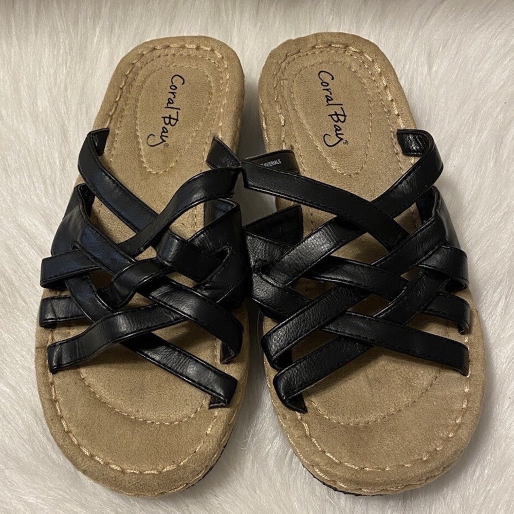 Coral Bay Sandals Womens Size 6 M Black Open Toe Slip On Shoes